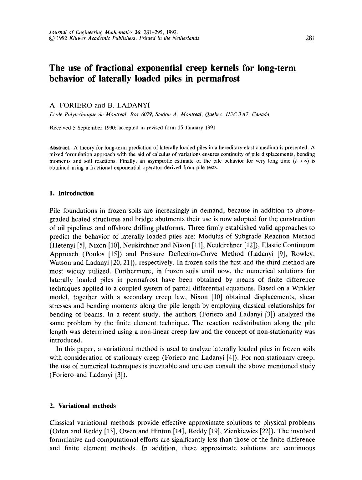 The use of fractional exponential creep kernels for long-term behavior of laterally loaded piles in permafrost by Unknown