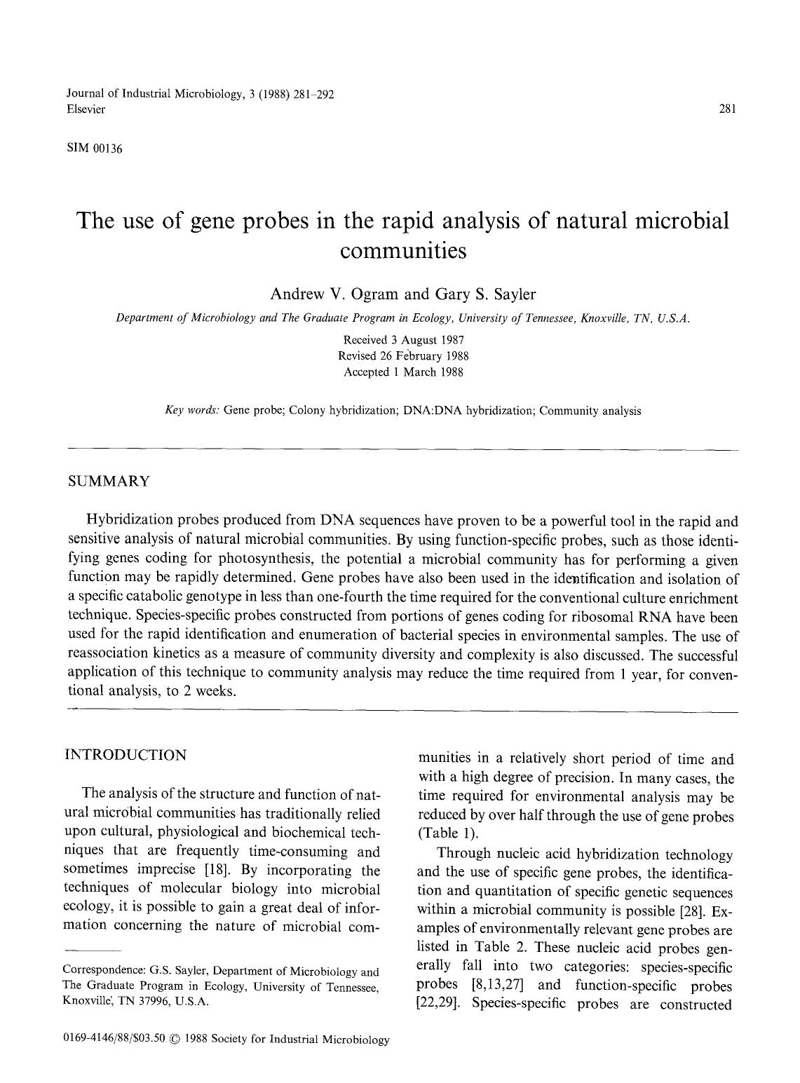 The use of gene probes in the rapid analysis of natural microbial communities by Unknown