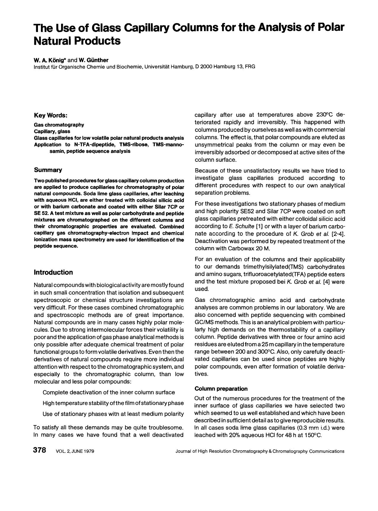 The use of glass capillary columns for the analysis of polar natural products by Unknown
