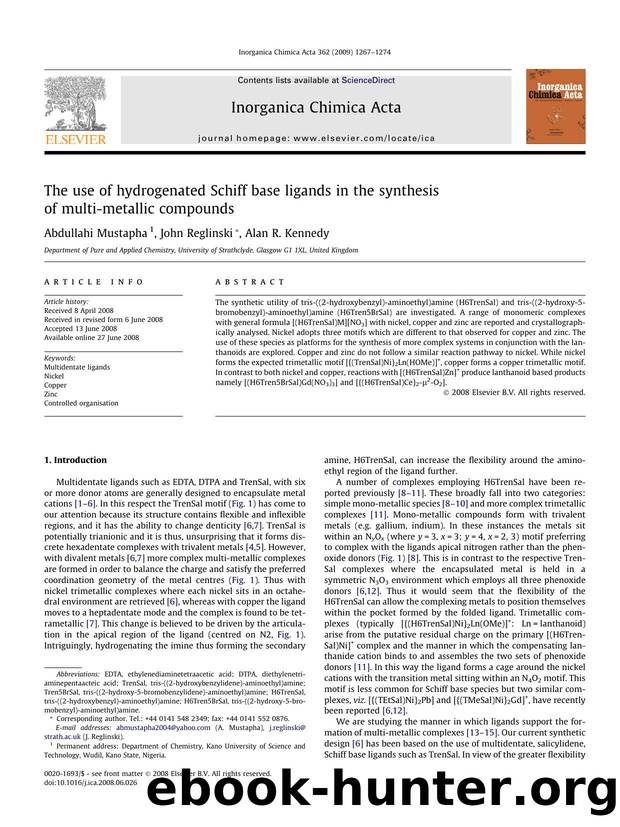 The use of hydrogenated Schiff base ligands in the synthesis of multi-metallic compounds by Abdullahi Mustapha; John Reglinski; Alan R. Kennedy
