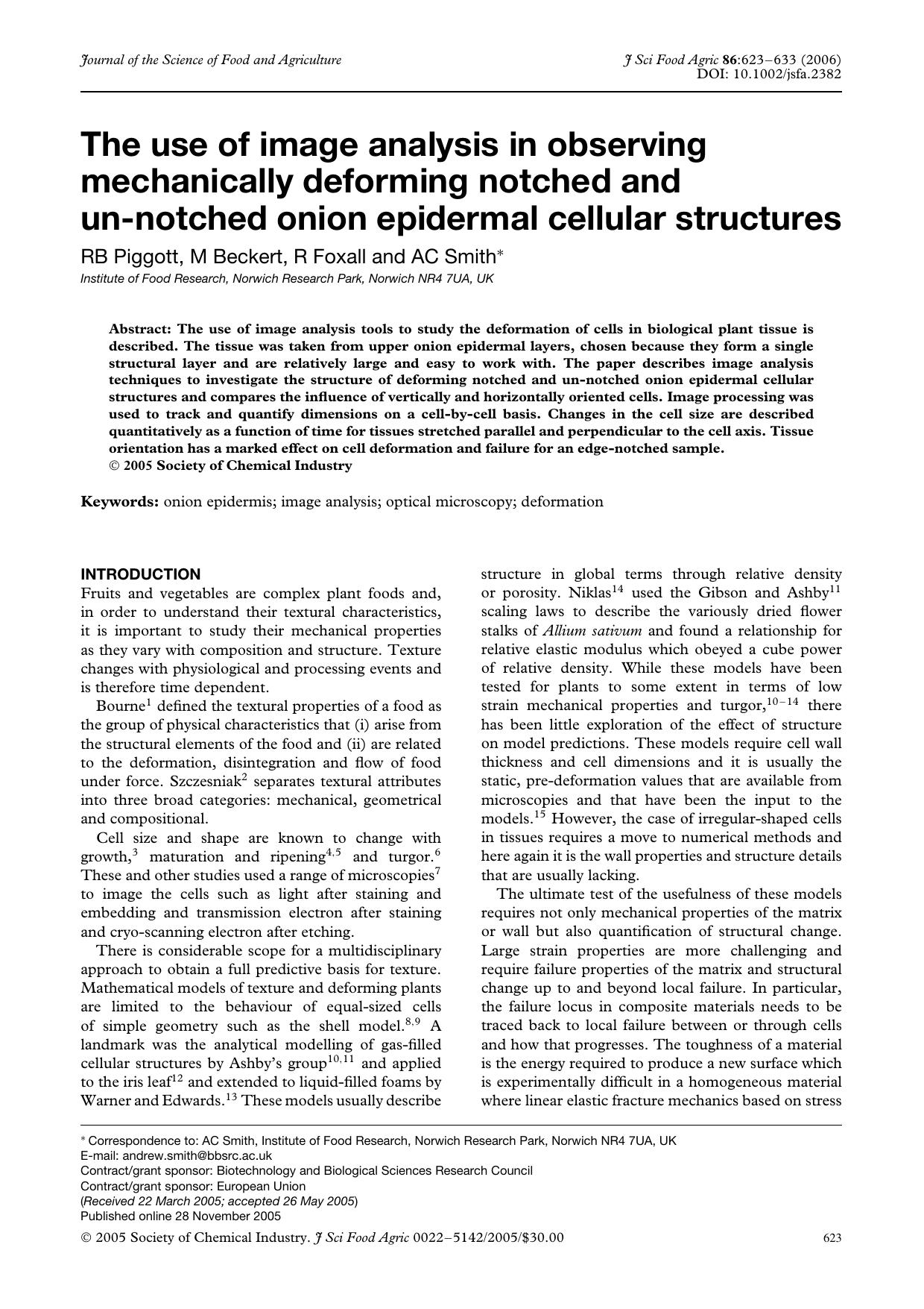 The use of image analysis in observing mechanically deforming notched and un-notched onion epidermal cellular structures by Unknown
