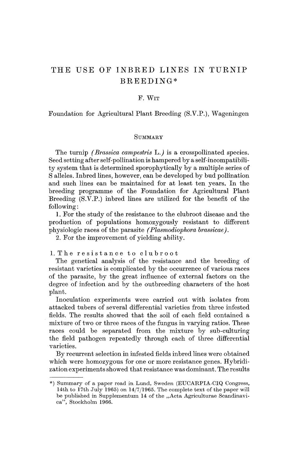 The use of inbred lines in turnip breeding by Unknown