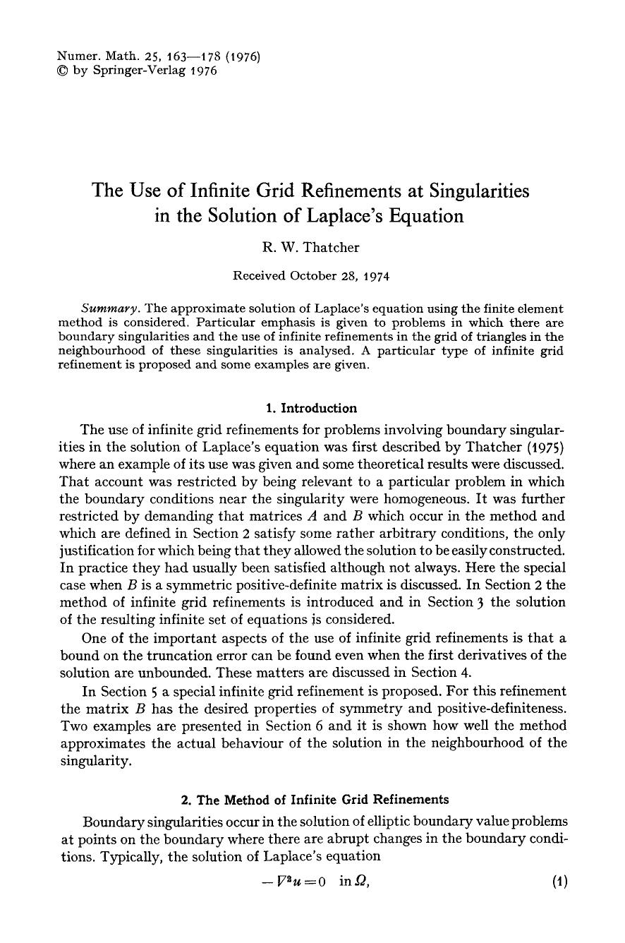 The use of infinite grid refinements at singularities in the solution of Laplace's equation by Unknown