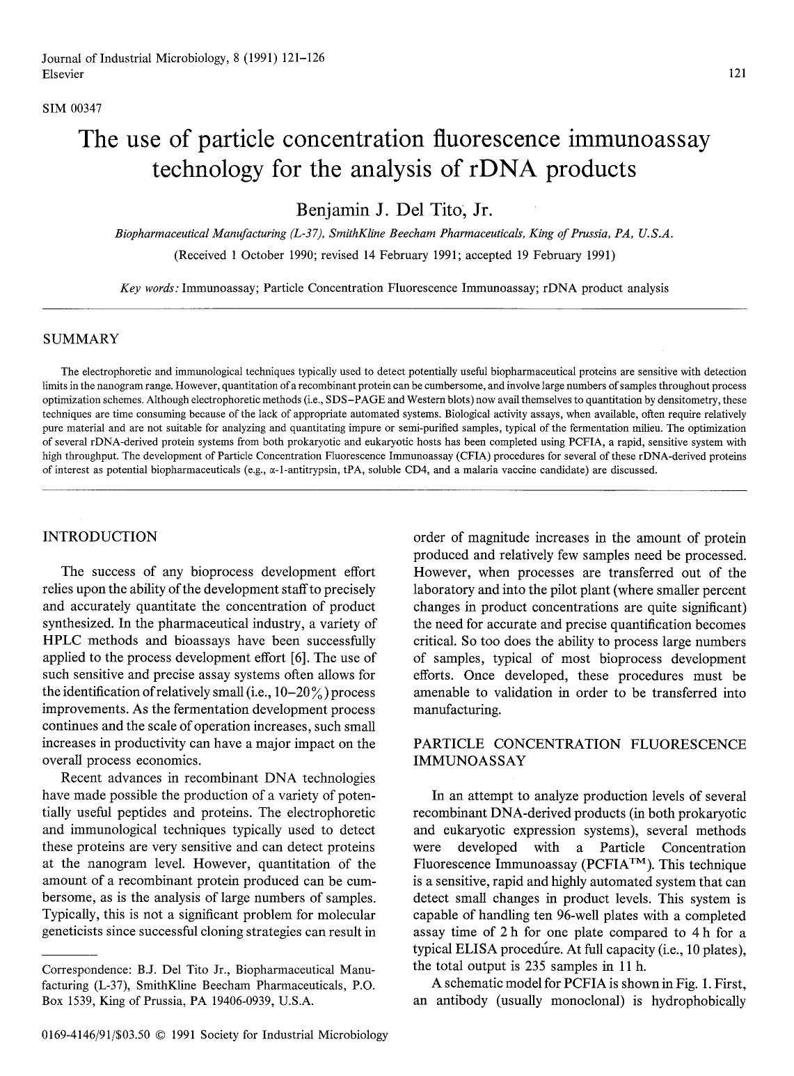 The use of particle concentration fluorescence immunoassay technology for the analysis of rDNA products by Unknown