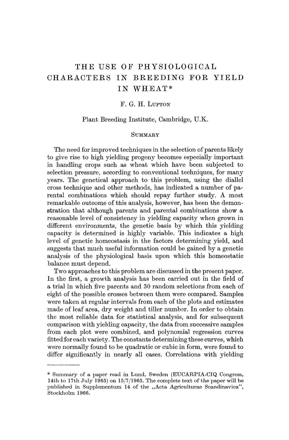 The use of physiological characters in breeding for yield in wheat by Unknown