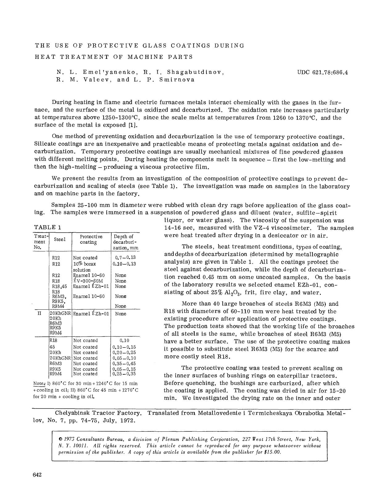 The use of protective glass coatings during heat treatment of machine parts by Unknown
