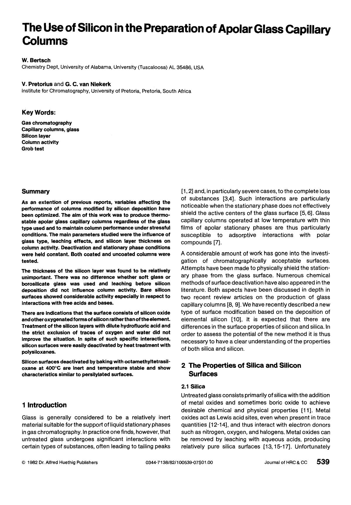The use of silicon in the preparation of apolar glass capillary columns by Unknown