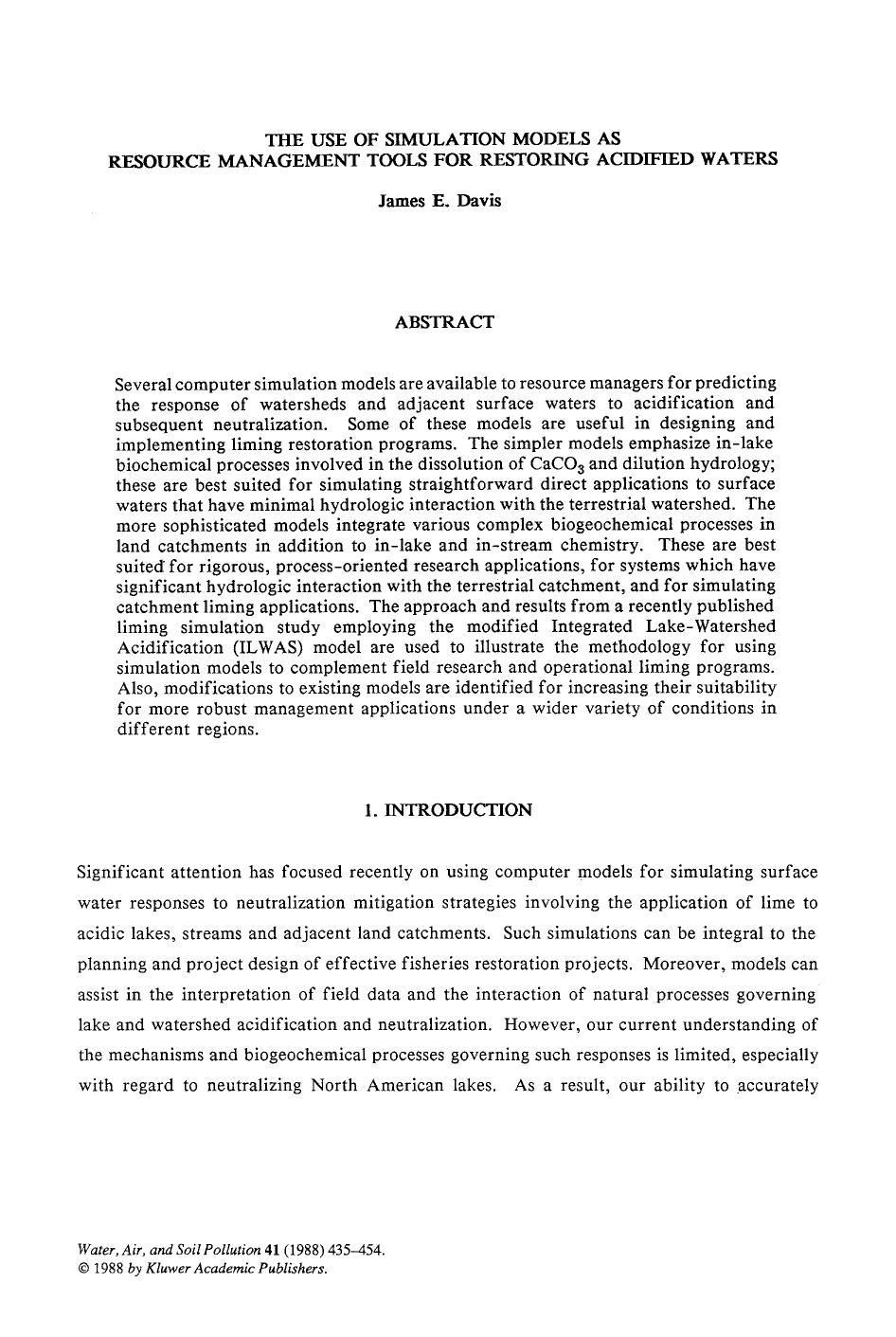The use of simulation models as resource management tools for restoring acidified waters by Unknown