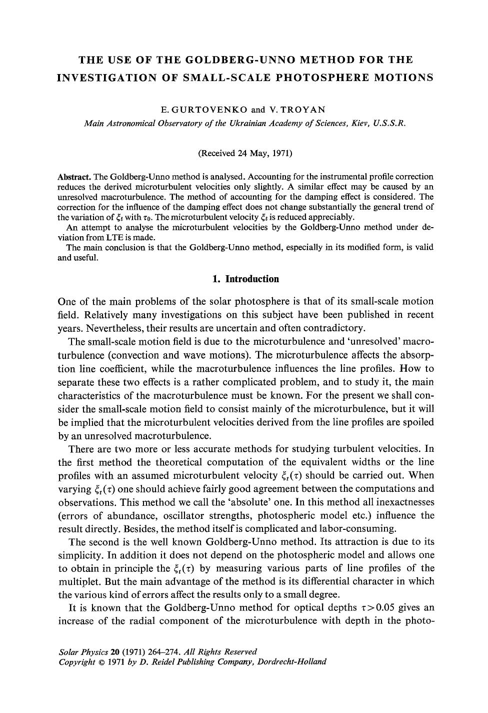 The use of the Goldberg-Unno method for the investigation of small-scale photosphere motions by Unknown