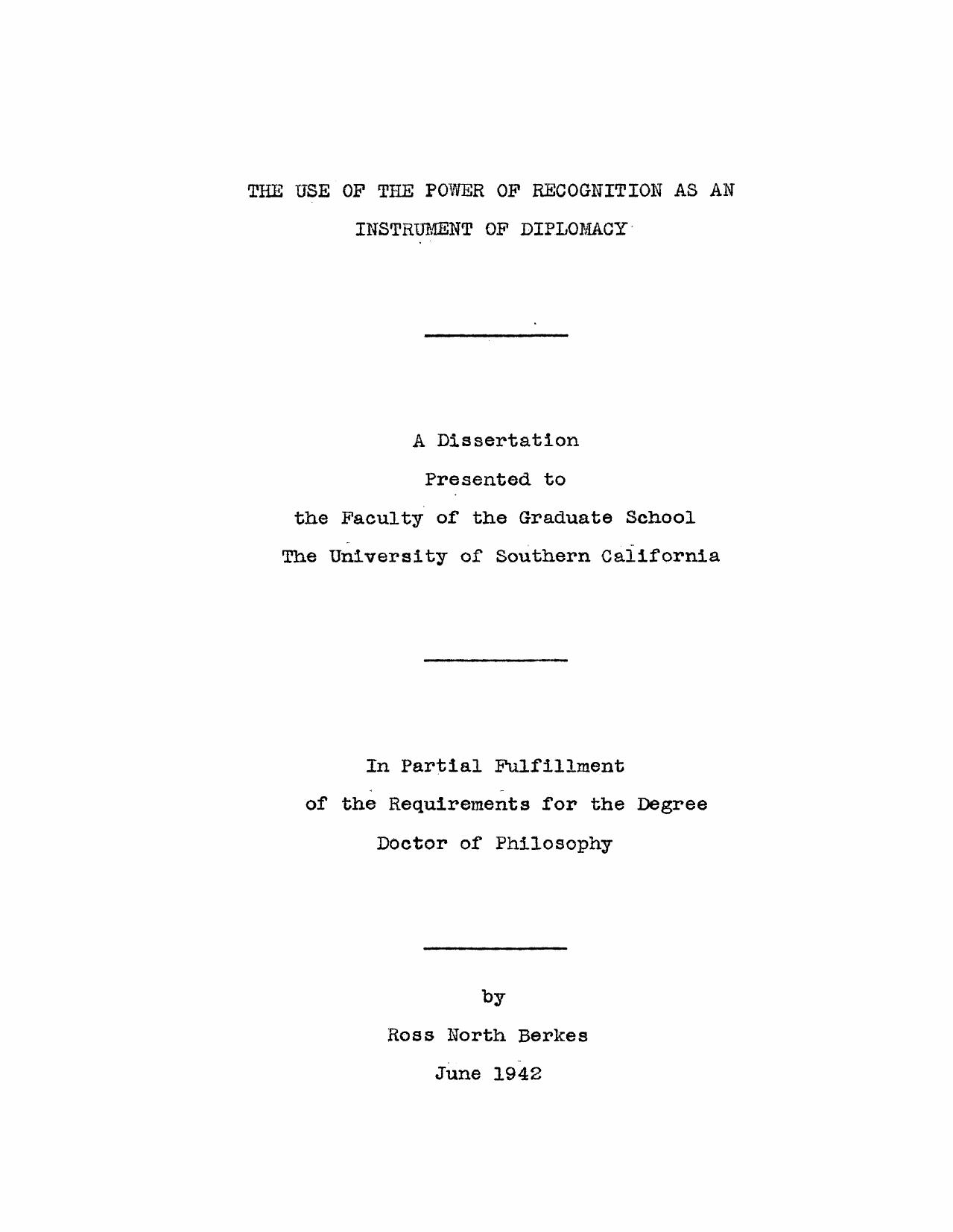 The use of the power of recognition as an instrument of diplomacy by Berkes R. N