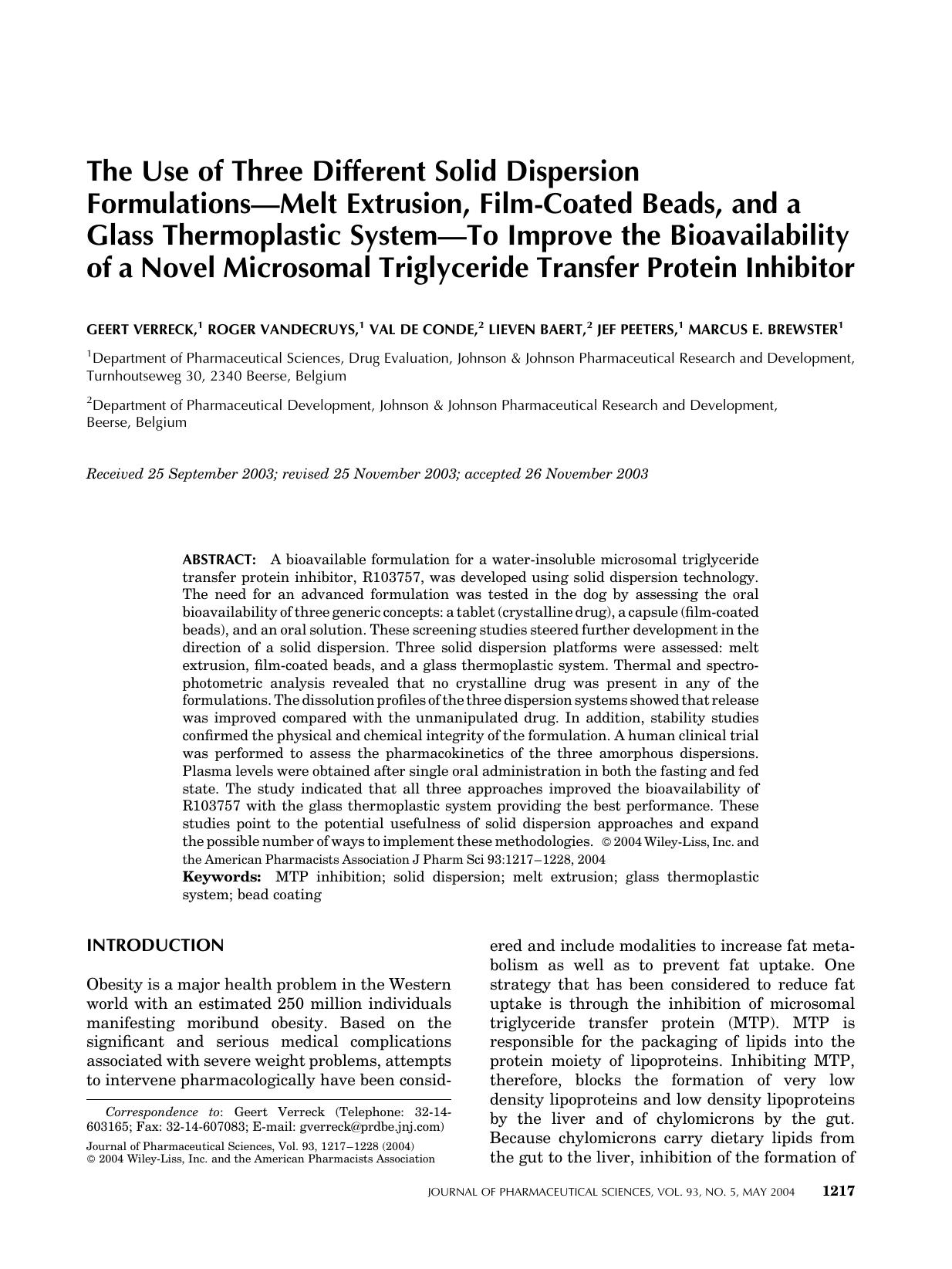 The use of three different solid dispersion formulations - melt extrusion, film-coated beads, and a glass thermoplastic system - to improve the bioavailability of a novel microsoma by Unknown