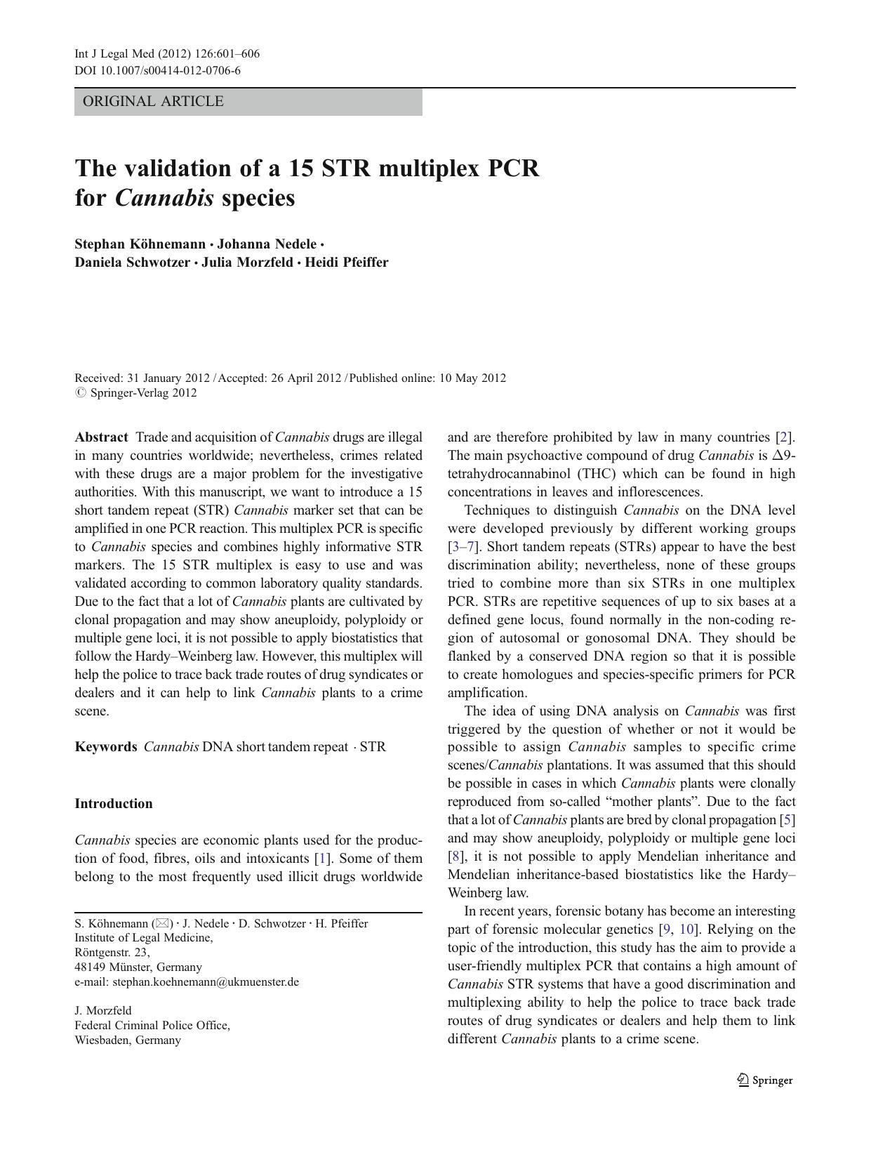 The validation of a 15 STR multiplex PCR for Cannabis species by Unknown