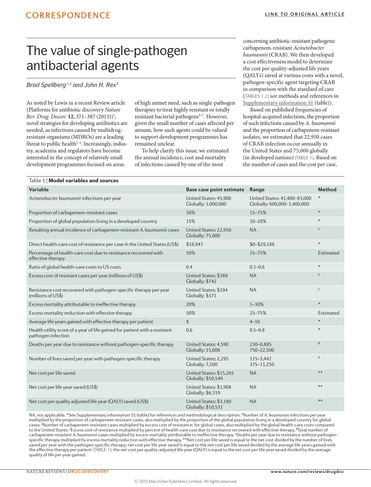 The value of single-pathogen antibacterial agents by Brad Spellberg & John H. Rex