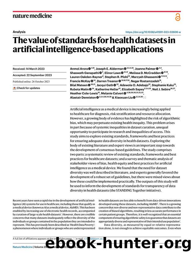 The value of standards for health datasets in artificial intelligence-based applications by unknow