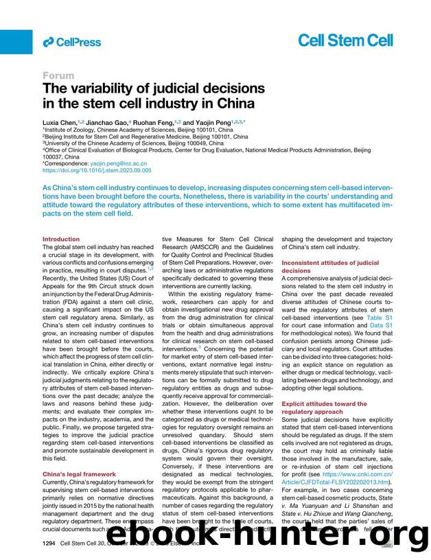 The variability of judicial decisions in the stem cell industry in China by Luxia Chen & Jianchao Gao & Ruohan Feng & Yaojin Peng
