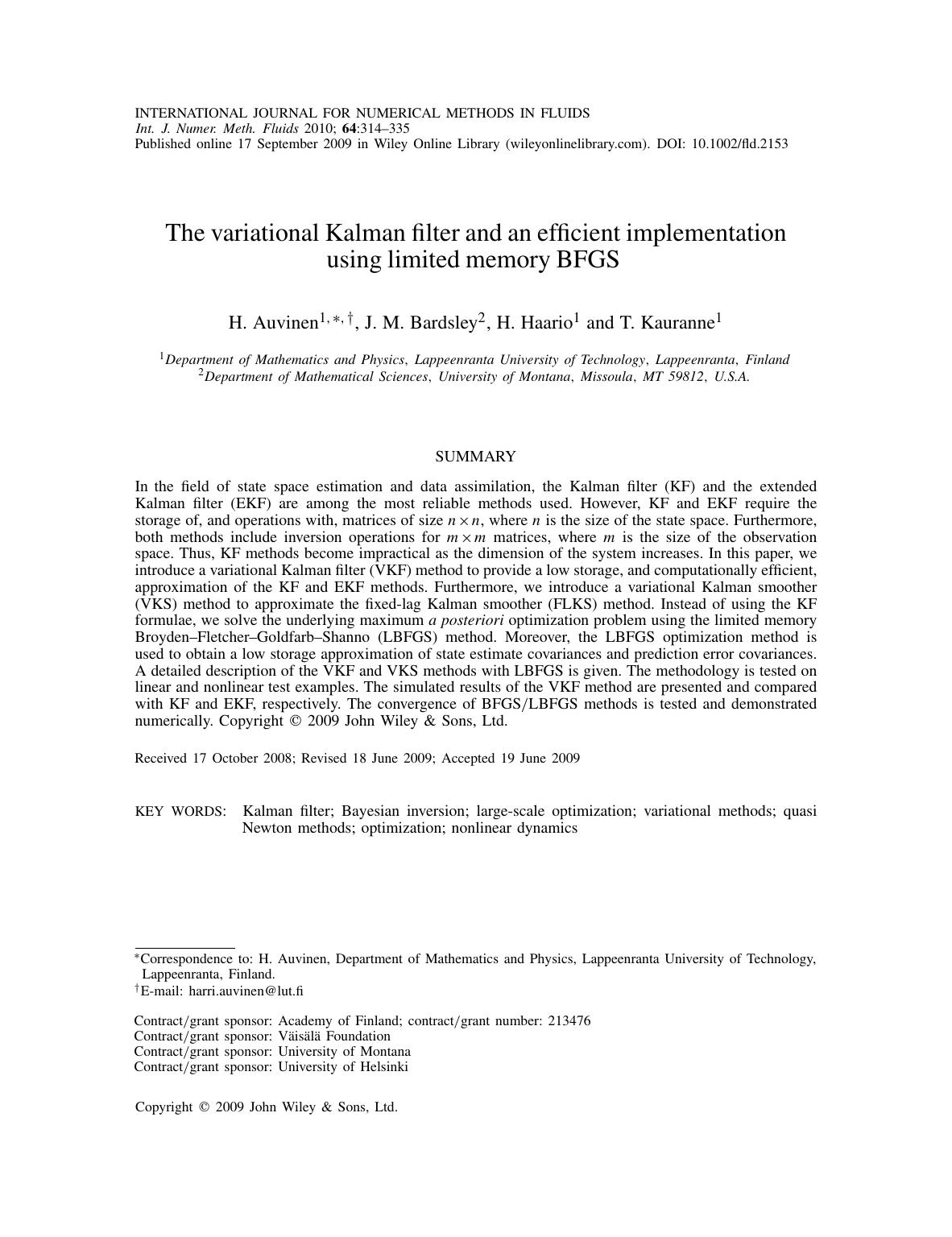 The variational Kalman filter and an efficient implementation using limited memory BFGS by Unknown