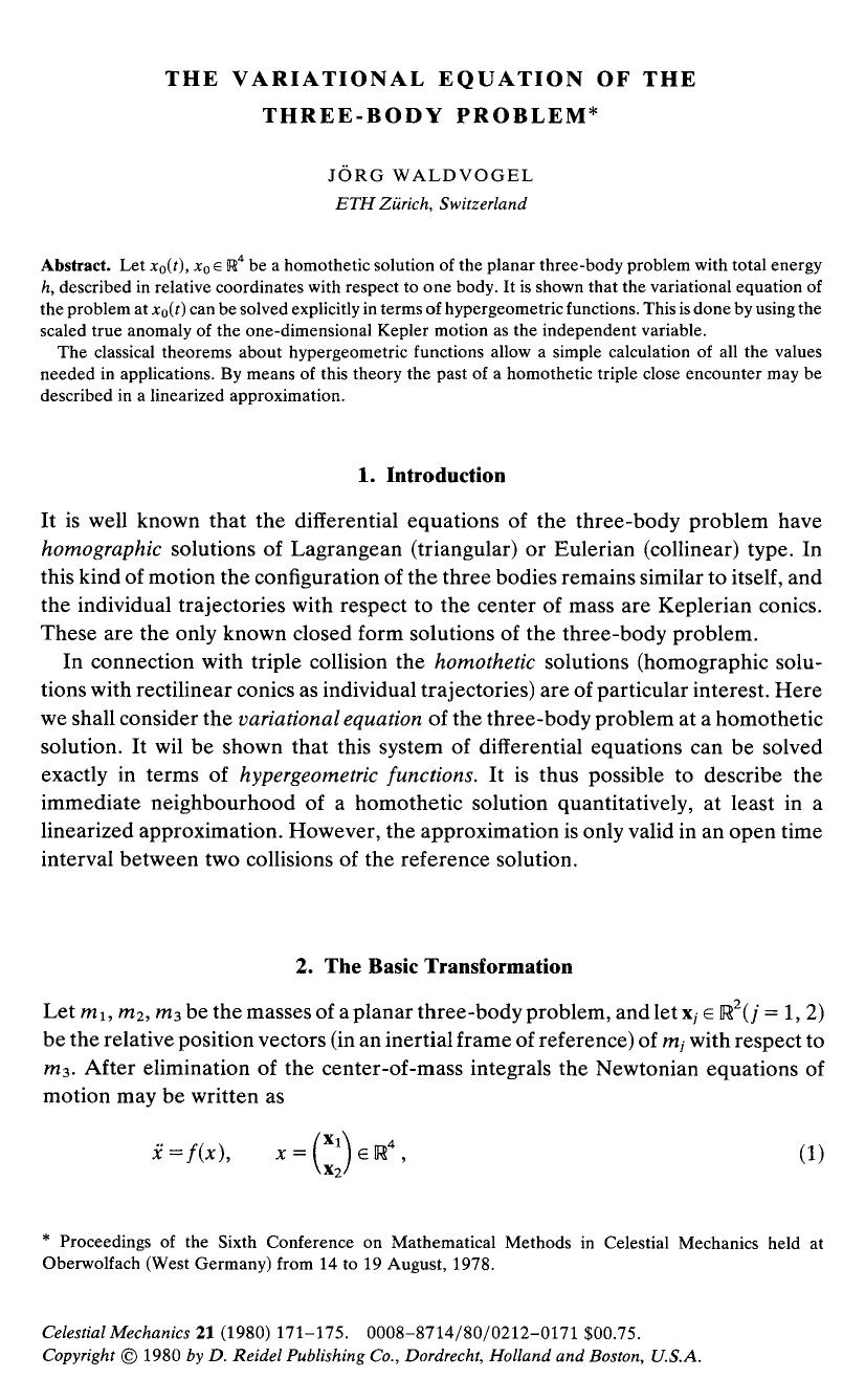 The variational equation of the three-body problem by Unknown