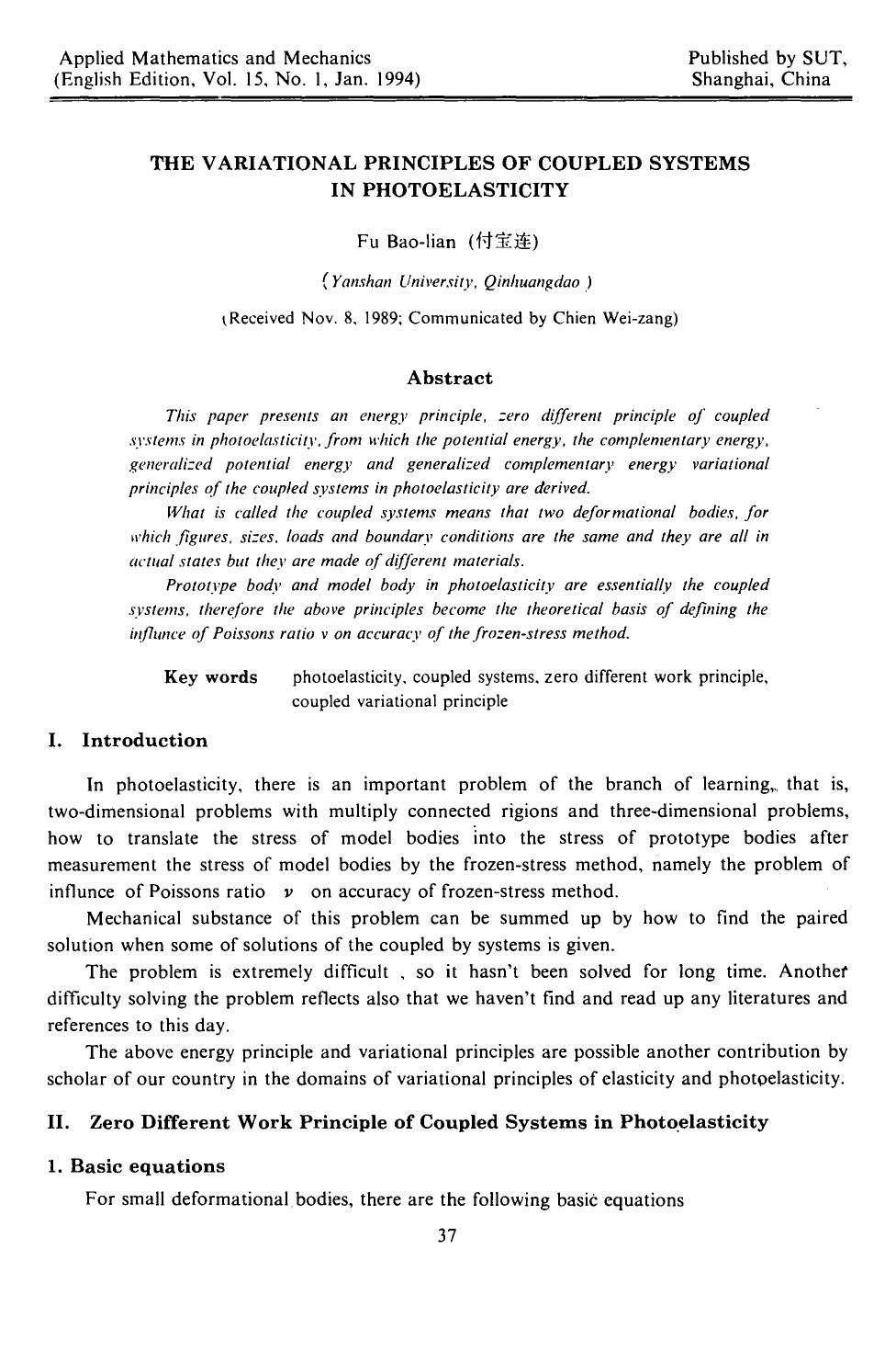 The variational principles of coupled systems in photoelasticity by Unknown