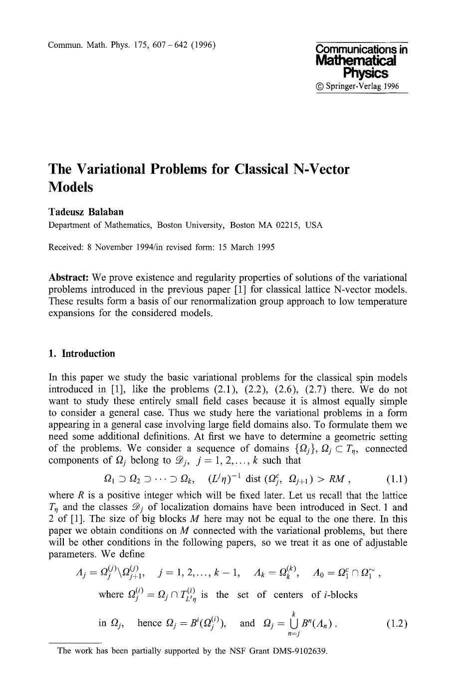 The variational problems for classical N-vector models by Unknown