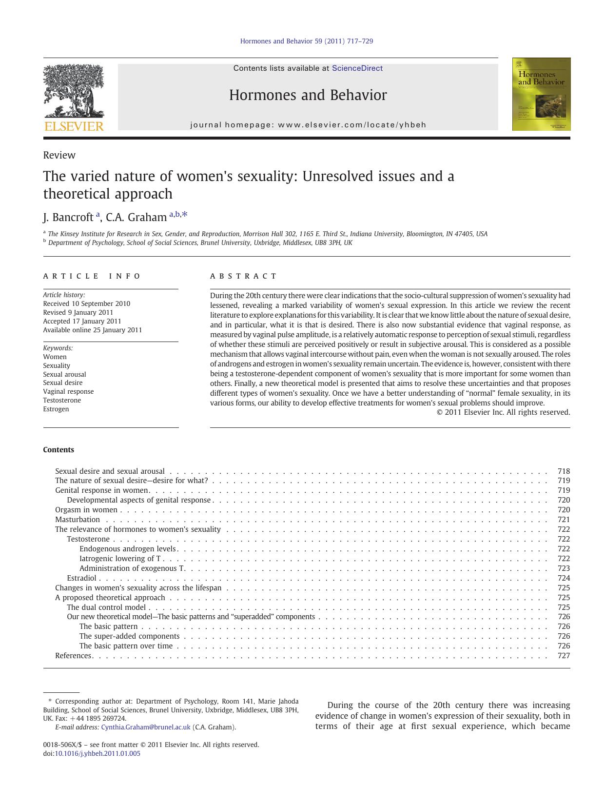 The varied nature of women's sexuality: Unresolved issues and a theoretical approach by J. Bancroft