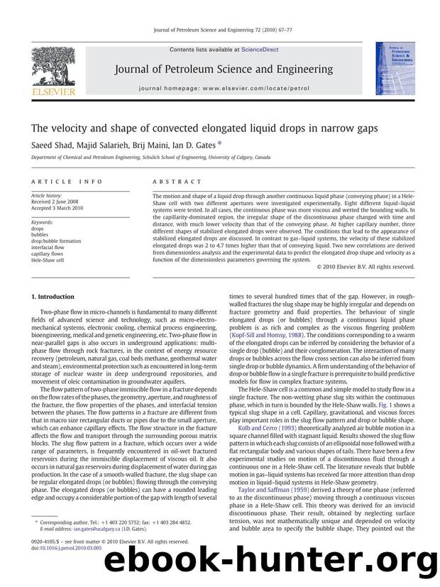 The velocity and shape of convected elongated liquid drops in narrow gaps by Saeed Shad; Majid Salarieh; Brij Maini; Ian D. Gates