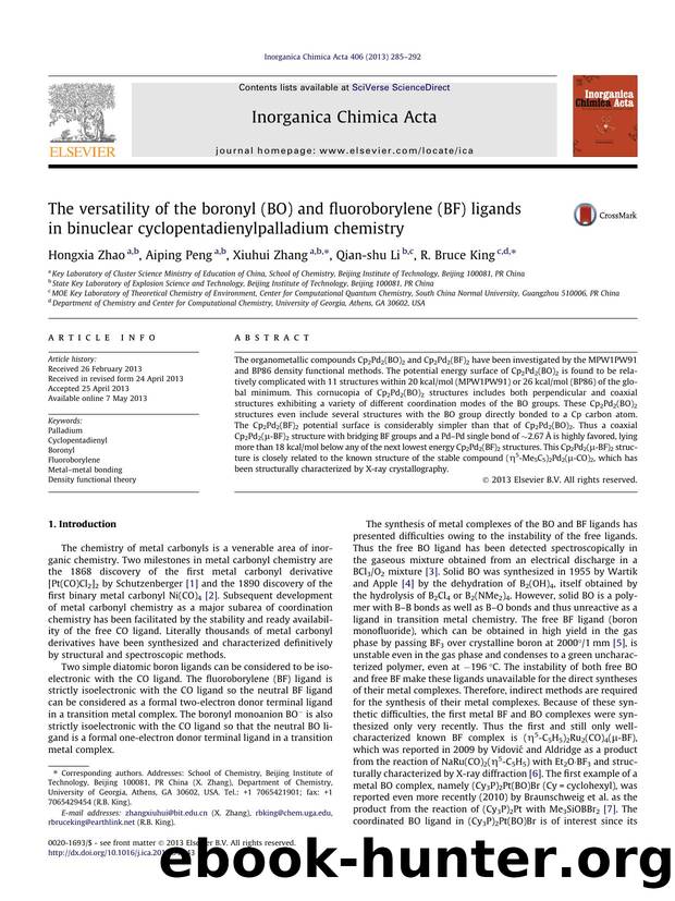 The versatility of the boronyl (BO) and fluoroborylene (BF) ligands in binuclear cyclopentadienylpalladium chemistry by Hongxia Zhao & Aiping Peng & Xiuhui Zhang & Qian-shu Li & R. Bruce King