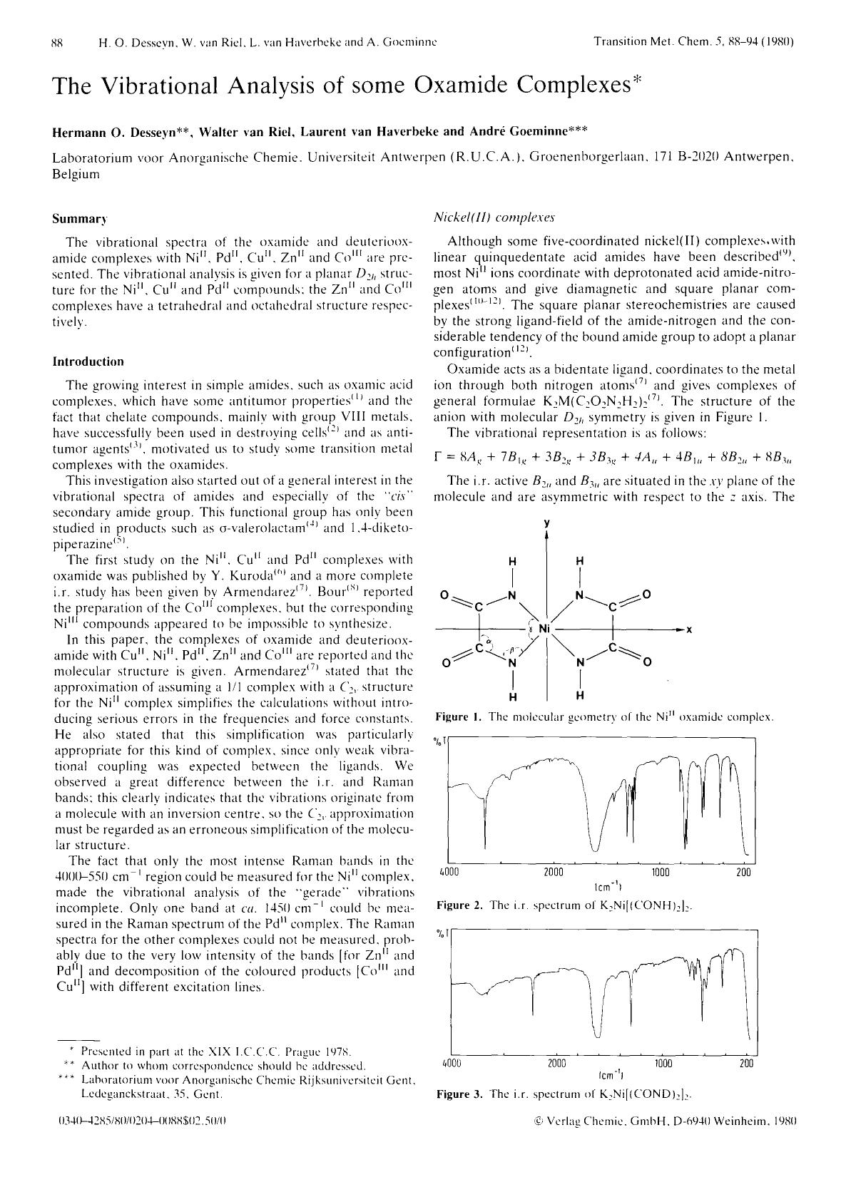 The vibrational analysis of some oxamide complexes by Unknown