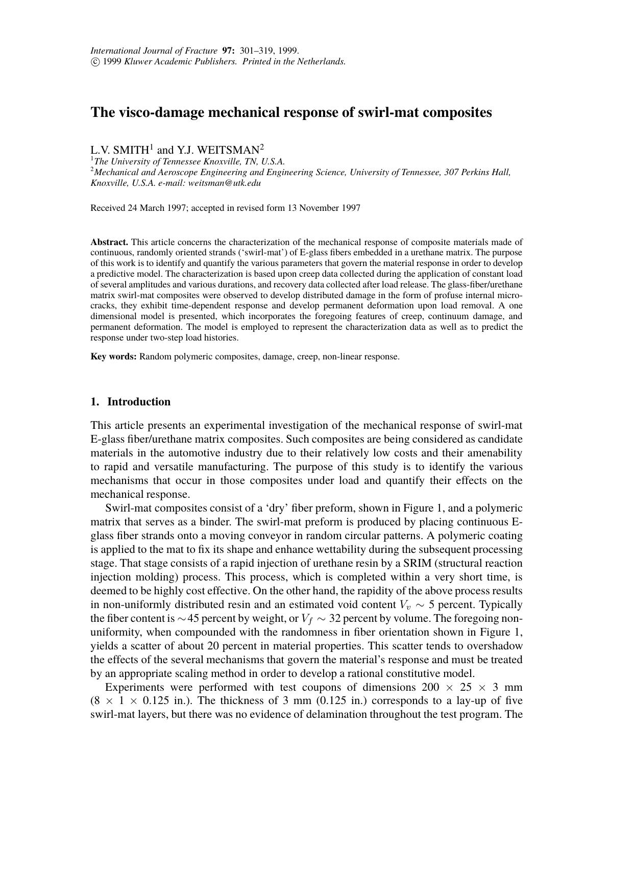 The visco-damage mechanical response of swirl-mat composites by Unknown