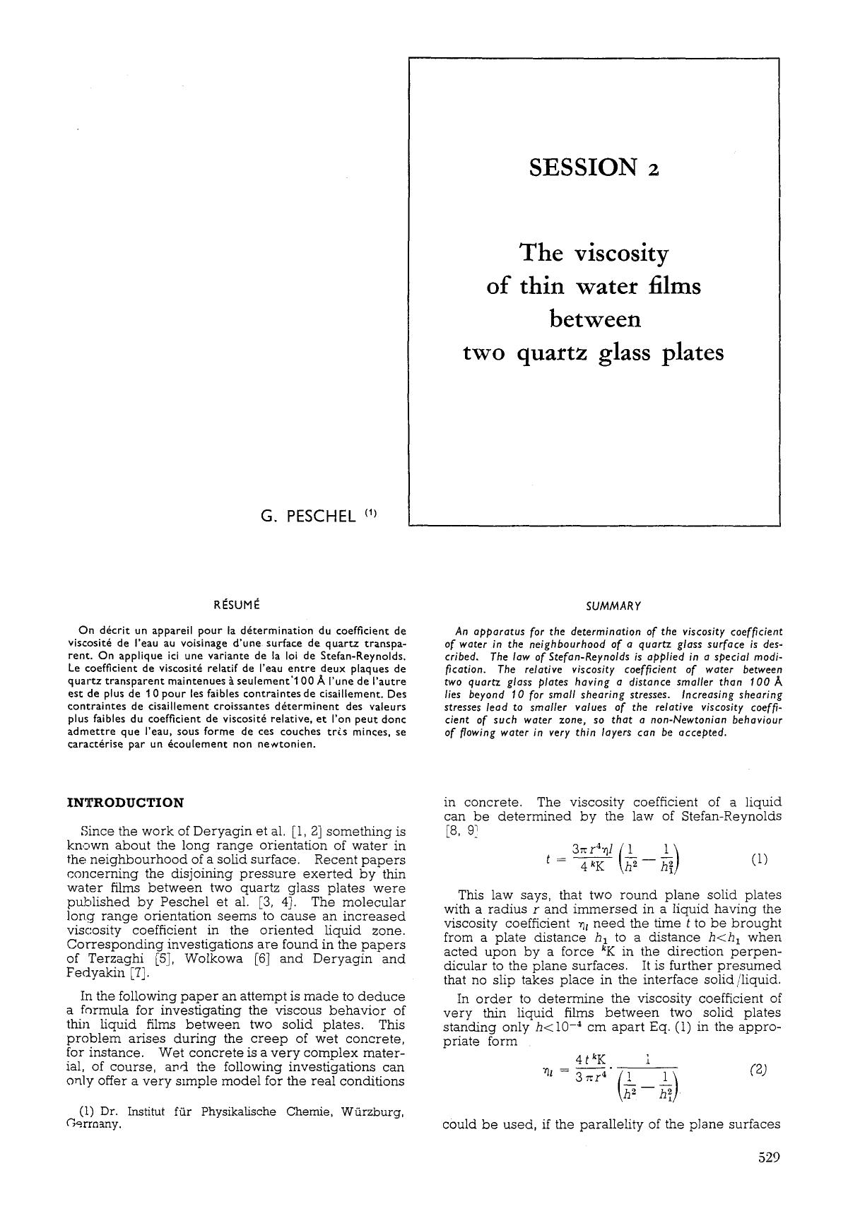 The viscosity of thin water films between two quartz glass plates by Unknown