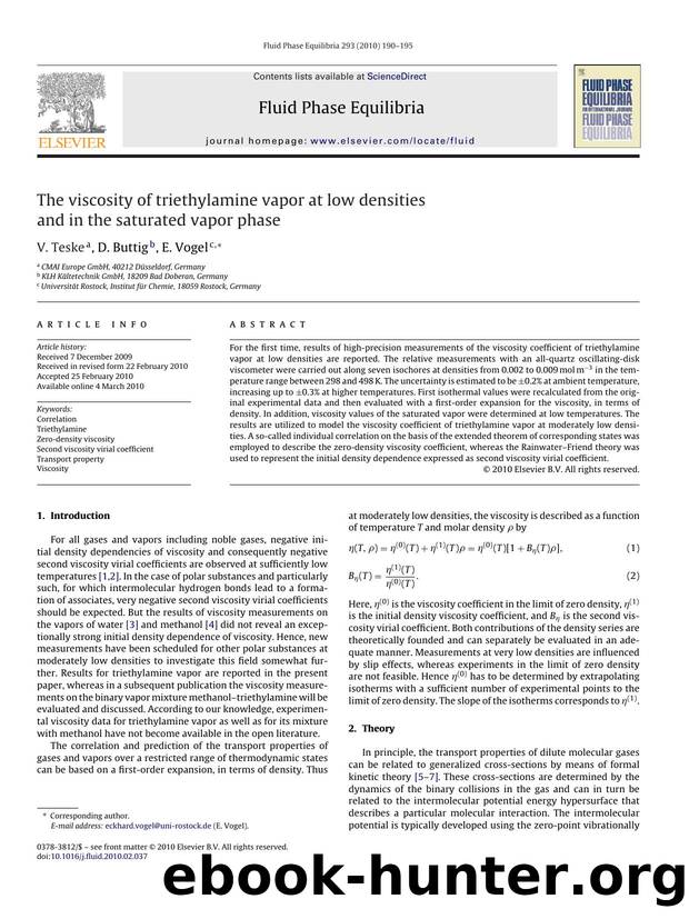 The viscosity of triethylamine vapor at low densities and in the saturated vapor phase by V. Teske; D. Buttig; E. Vogel