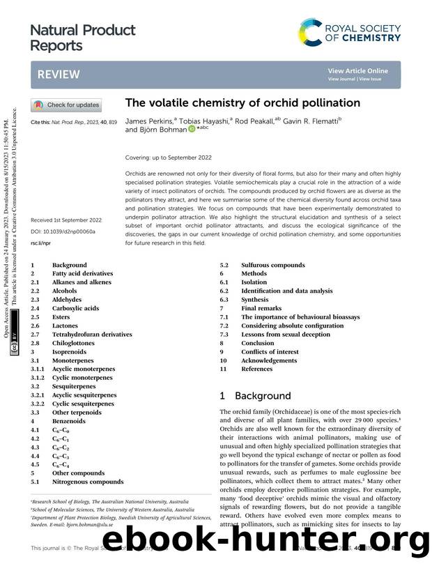 The volatile chemistry of orchid pollination by James Perkins & Tobias Hayashi & Rod Peakall & Gavin R. Flematti & Björn Bohman