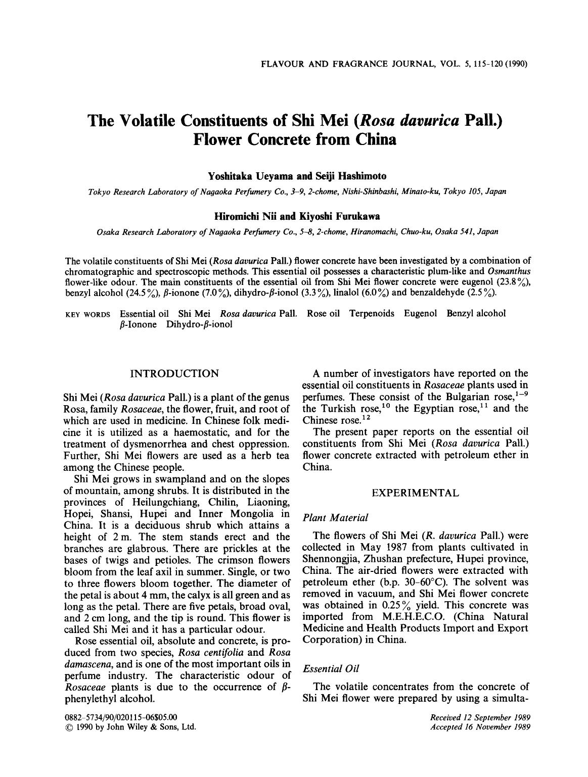 The volatile constituents of Shi Mei (Rosa davurica Pall.) flower concrete from China by Unknown