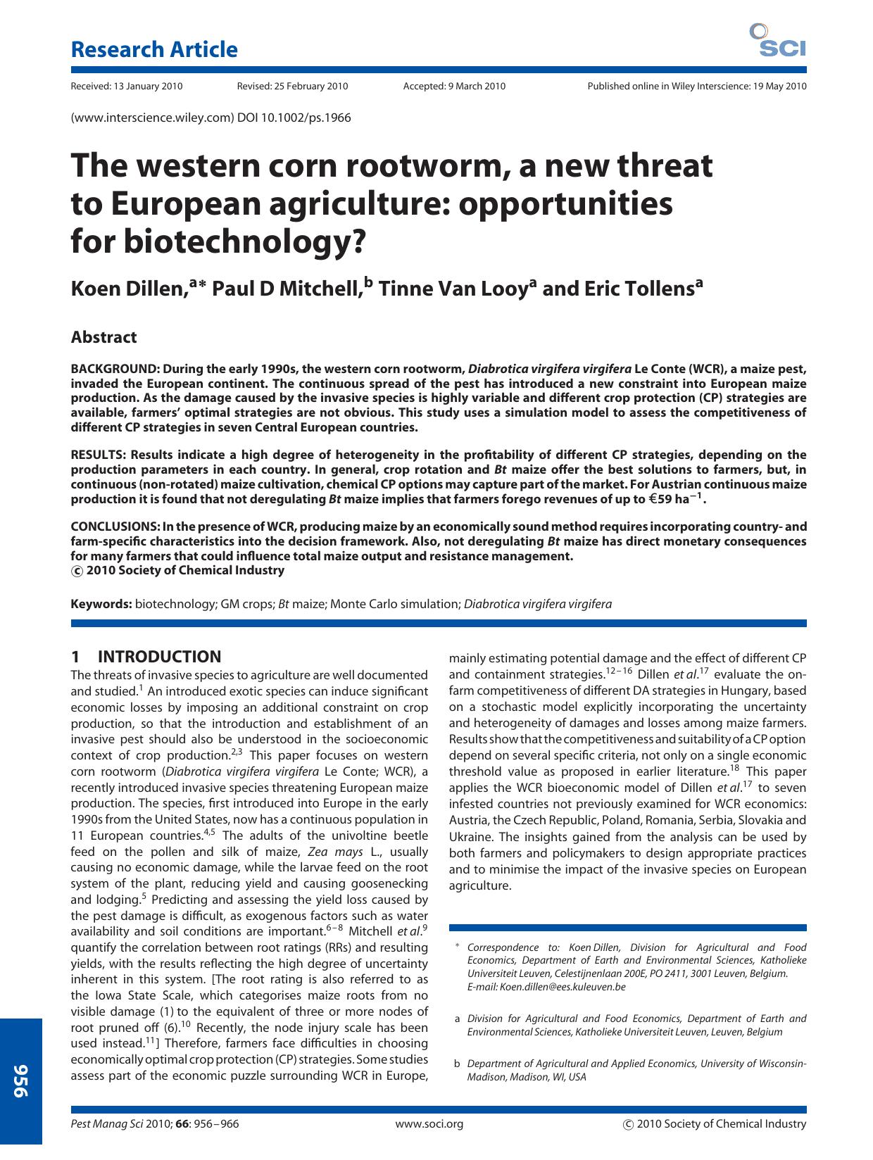 The western corn rootworm, a new threat to European agriculture: opportunities for biotechnology? by Unknown