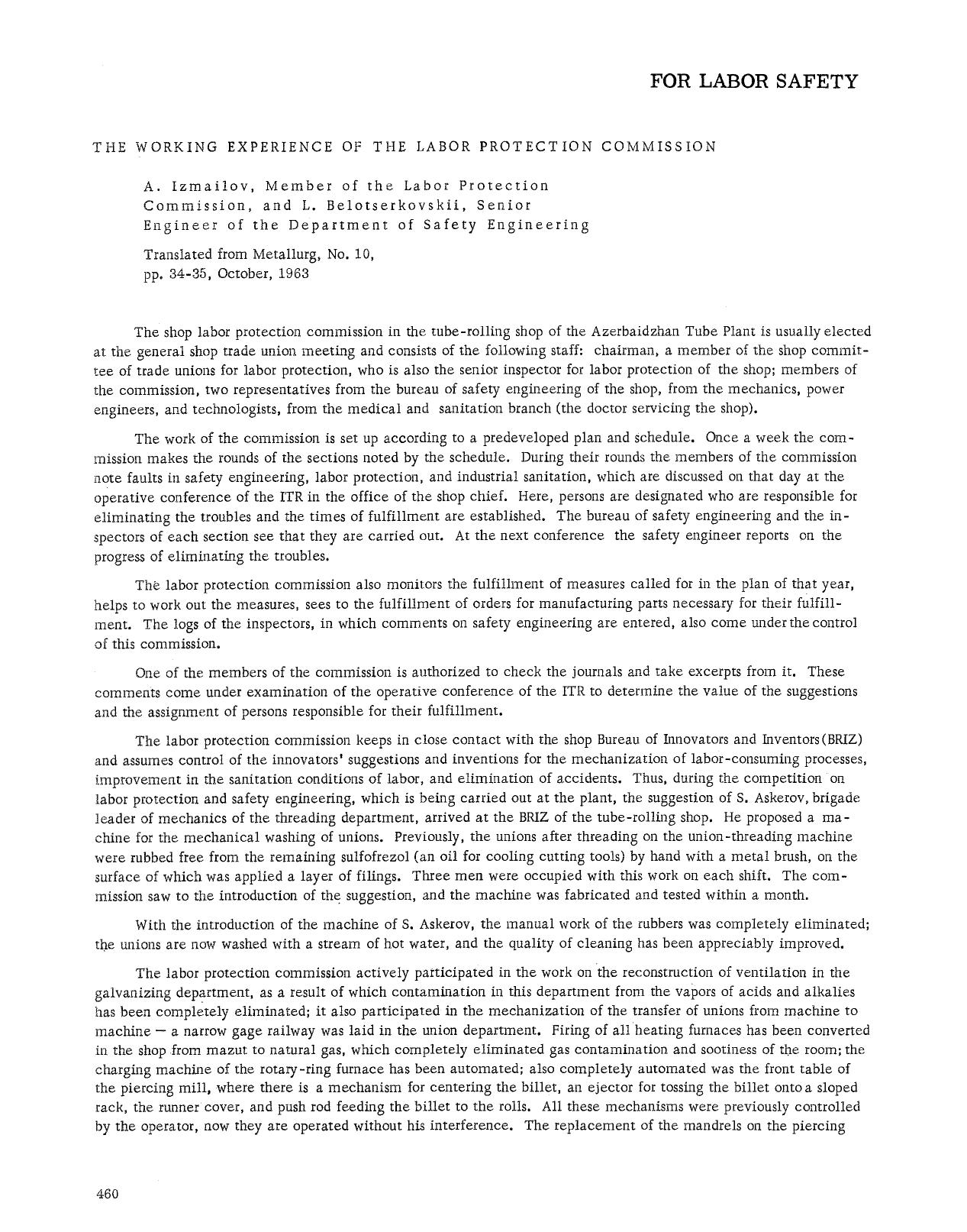 The working experience of the labor protection commission by Unknown