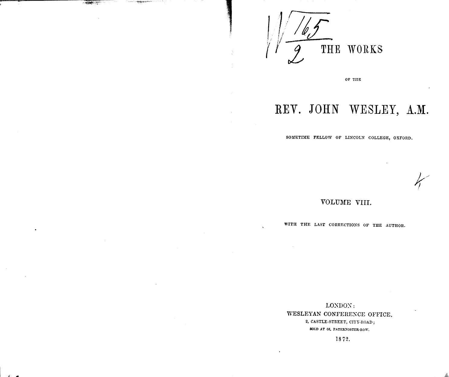The works of the rev. john wesley, a.m.  . vol. 8 by 1872
