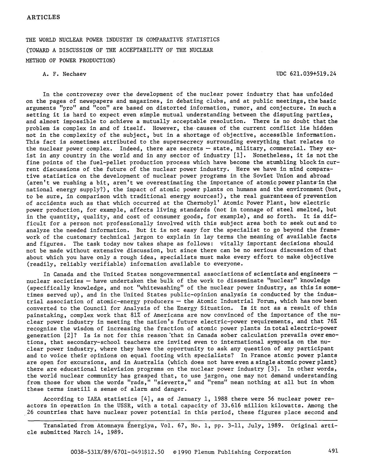 The world nuclear power industry in comparative statistics (toward a discussion of the acceptability of the nuclear method of power production) by Unknown