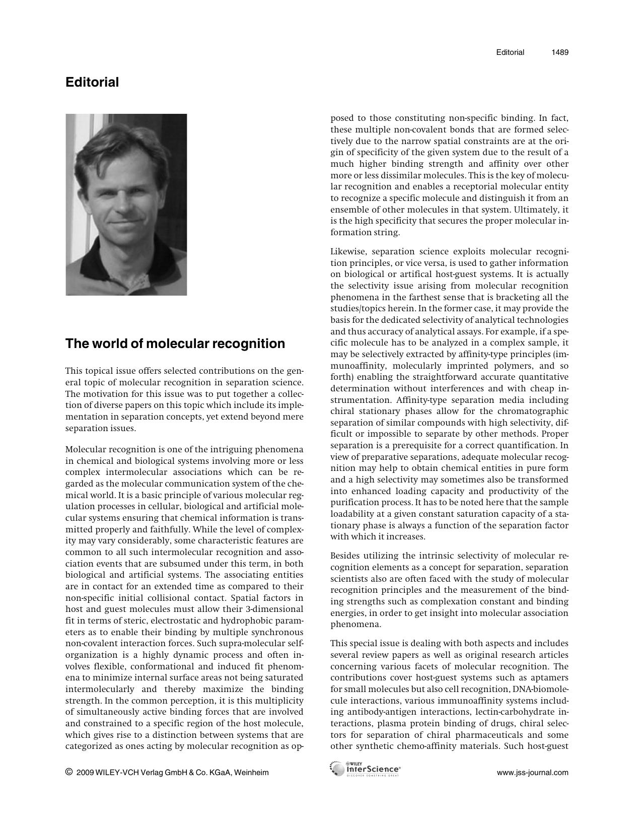 The world of molecular recognition by Unknown