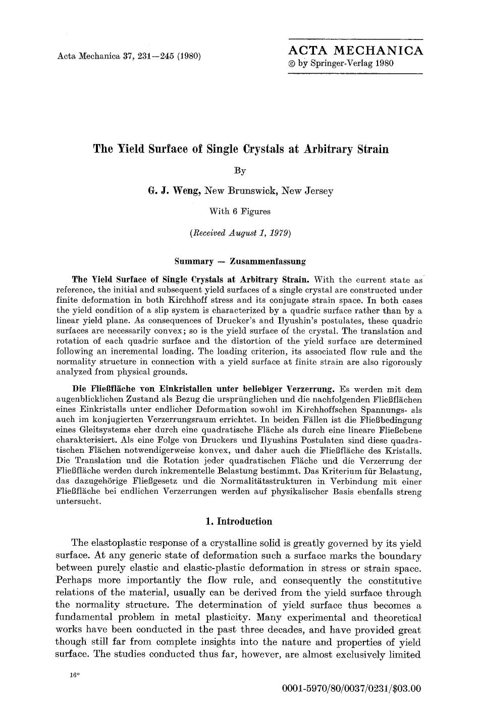 The yield surface of single crystals at arbitrary strain by Unknown