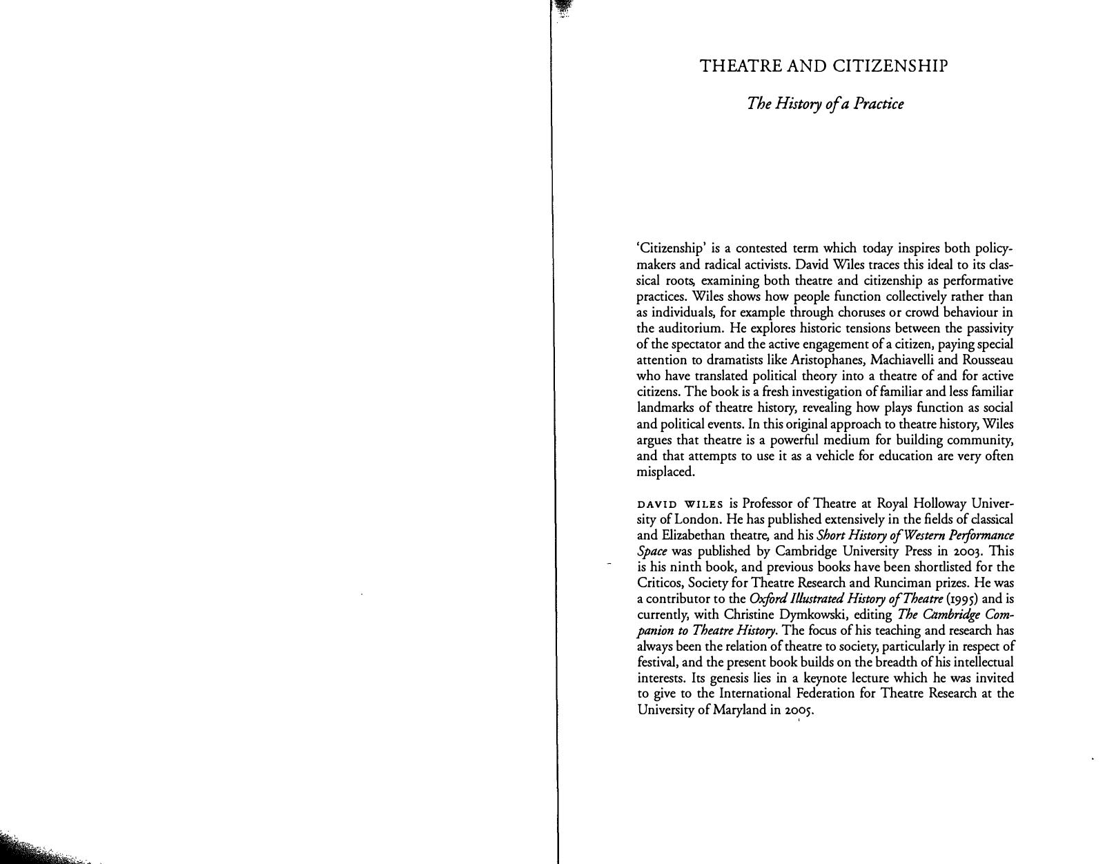 Theatre and Citizenship: The History of a Practice by David Wiles