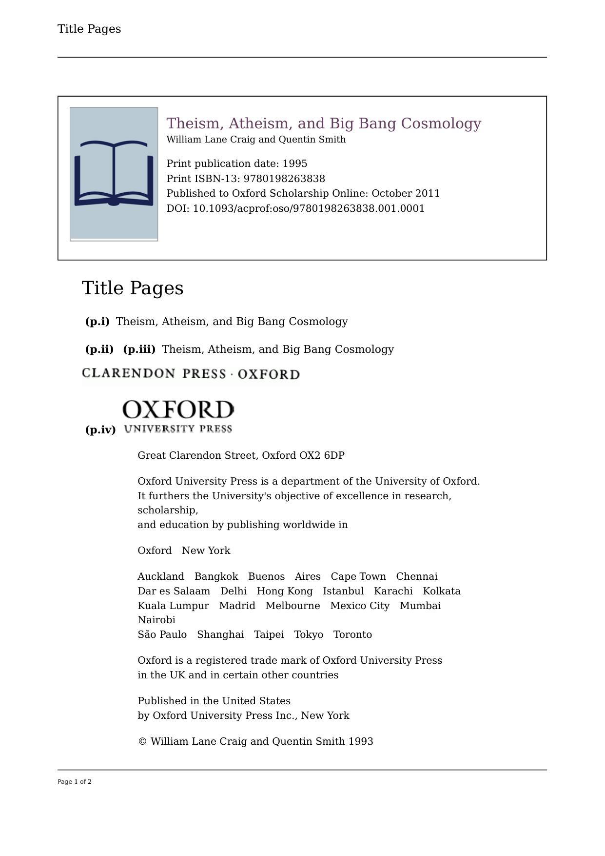 Theism, Atheism, and Big Bang Cosmology by William Lane Craig; Quentin Smith