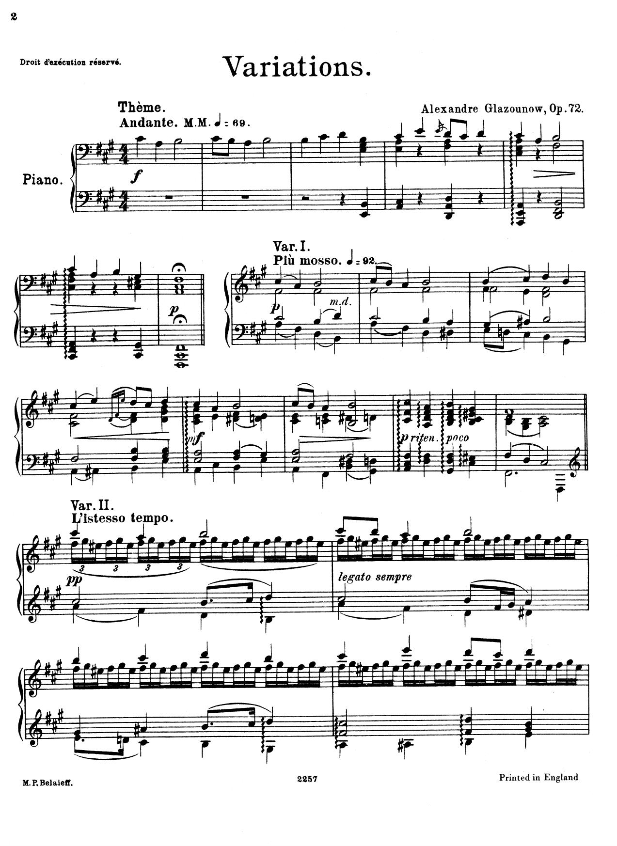 Theme and Variations, Op 72 by Unknown