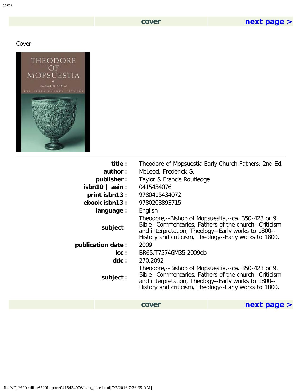 Theodore of Mopsuestia by Frederick McLeod