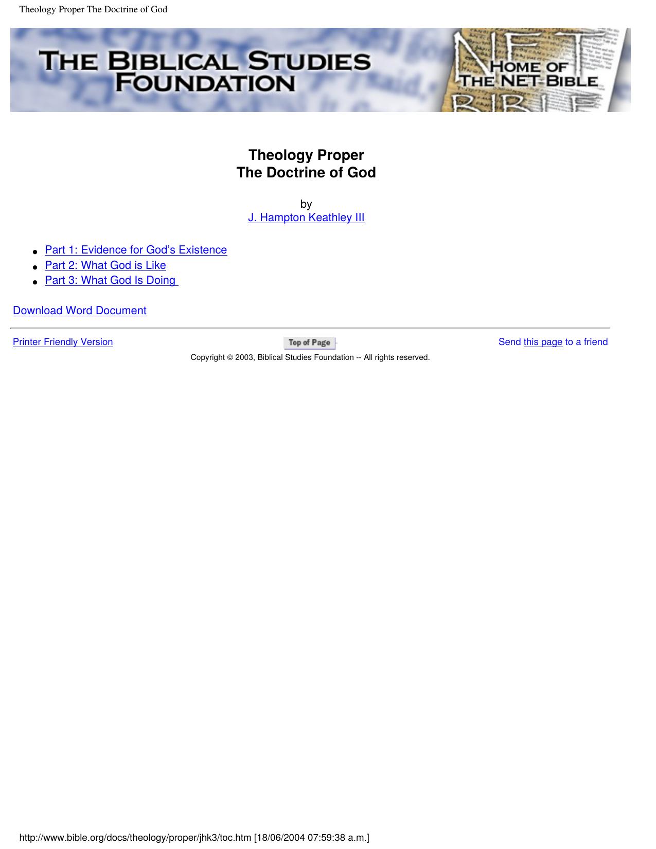 Theology Proper The Doctrine of God - Keathley by J Hampton Keathley
