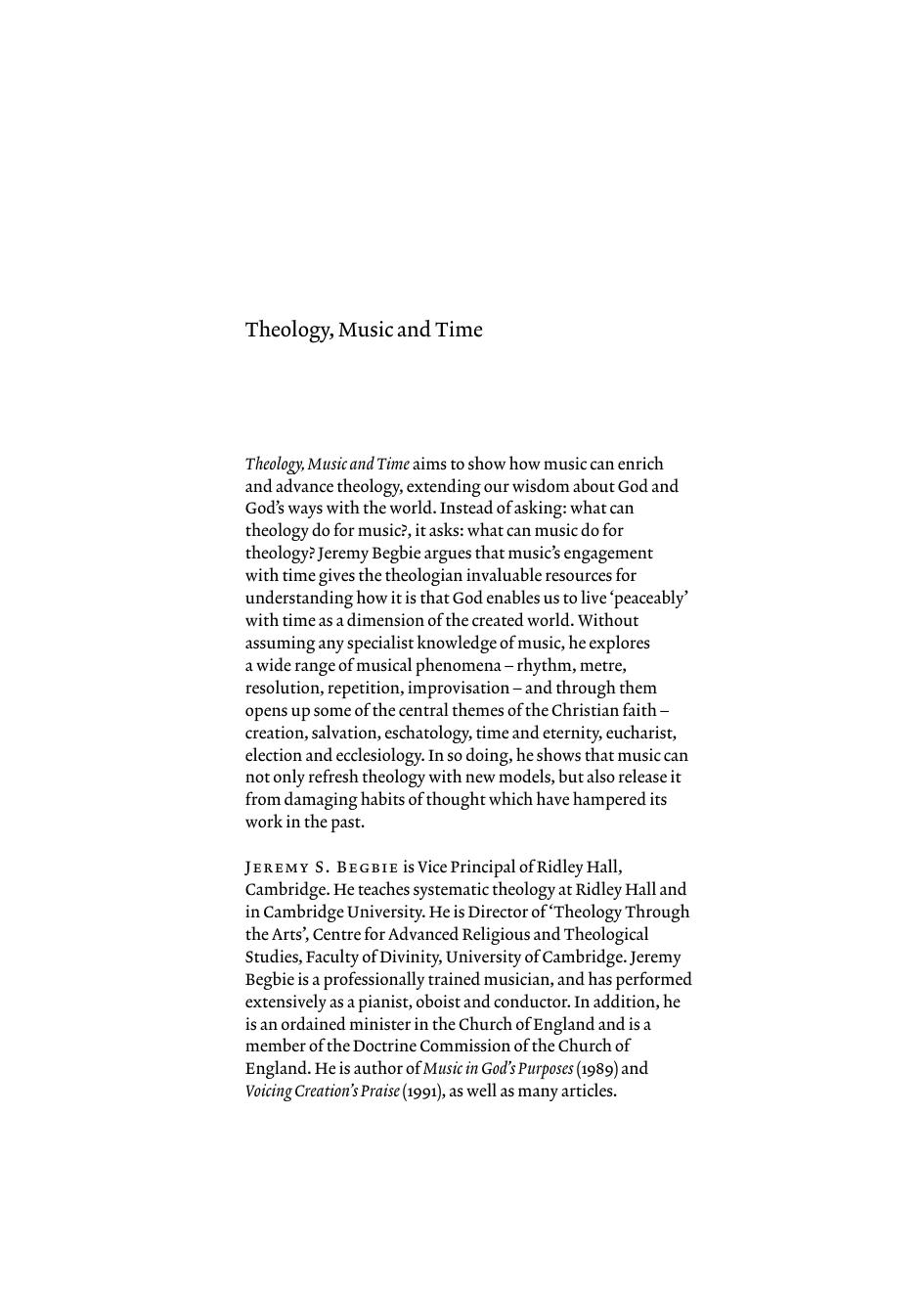 Theology, Music and Time by Jeremy S. Begbie
