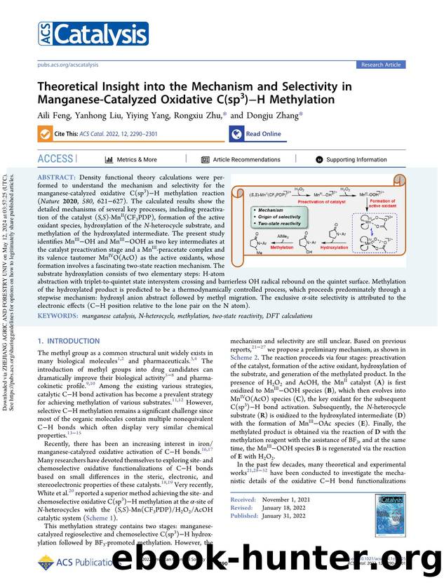 Theoretical Insight into the Mechanism and Selectivity in Manganese-Catalyzed Oxidative C(sp3)âH Methylation by Aili Feng Yanhong Liu Yiying Yang Rongxiu Zhu & Dongju Zhang
