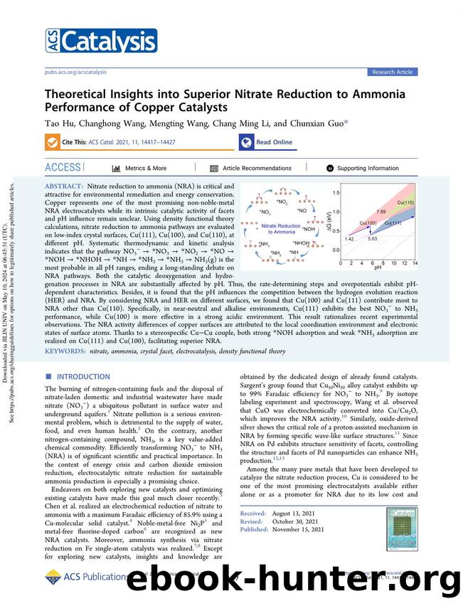Theoretical Insights into Superior Nitrate Reduction to Ammonia Performance of Copper Catalysts by Tao Hu Changhong Wang Mengting Wang Chang Ming Li & Chunxian Guo