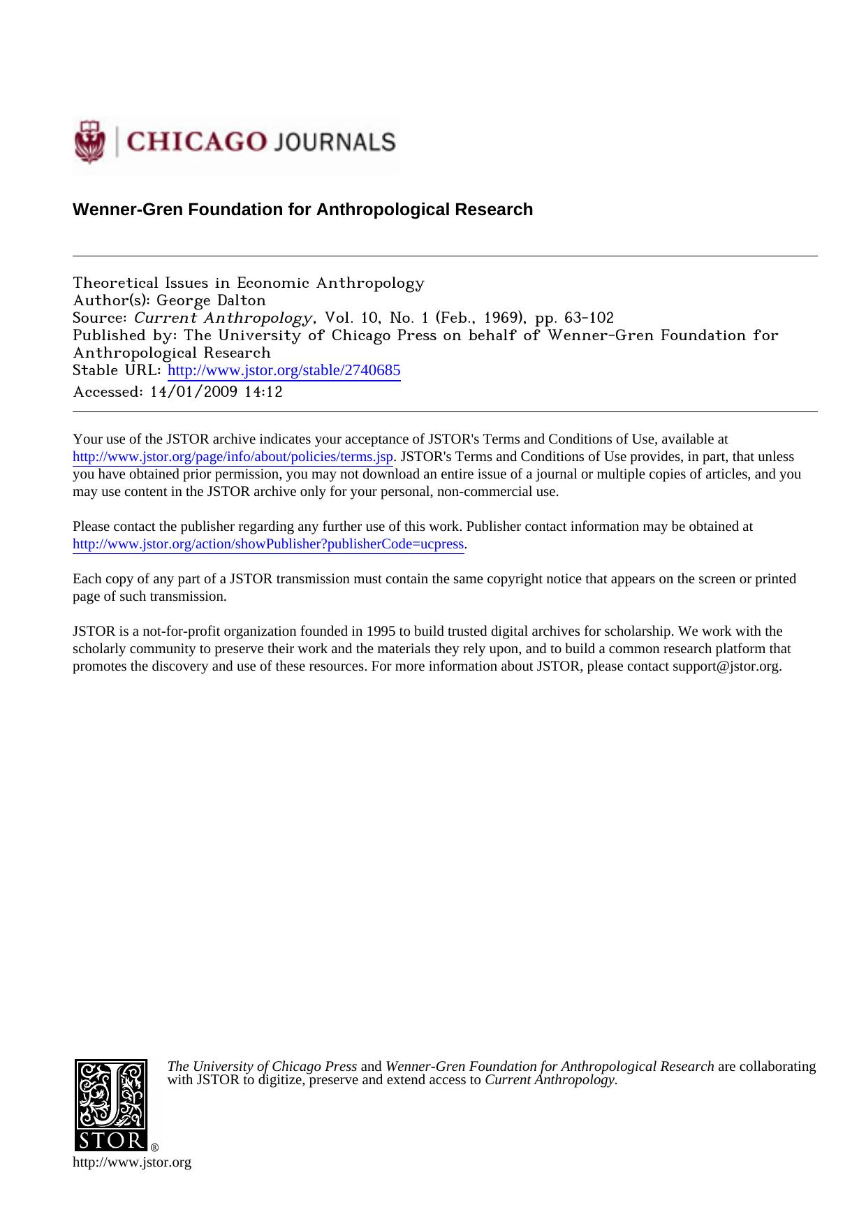 Theoretical Issues In Economic Anthropology by Unknown