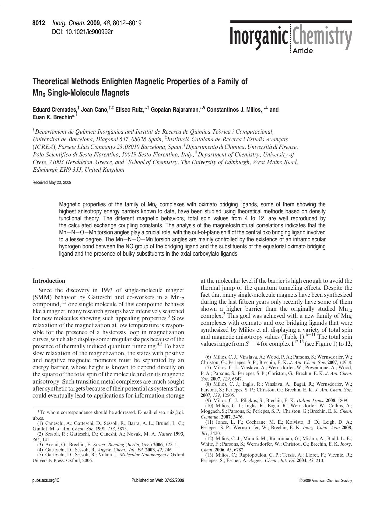 Theoretical Methods Enlighten Magnetic Properties of a Family of Mn6 Single-Molecule Magnets by unknow