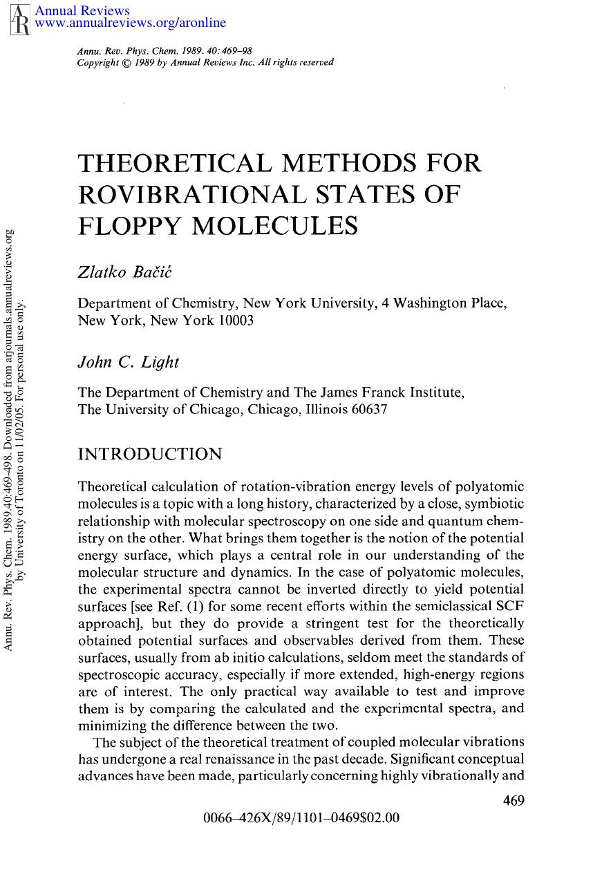Theoretical Methods for Rovibrational States of Floppy Molecules by Z Bacic & J C Light