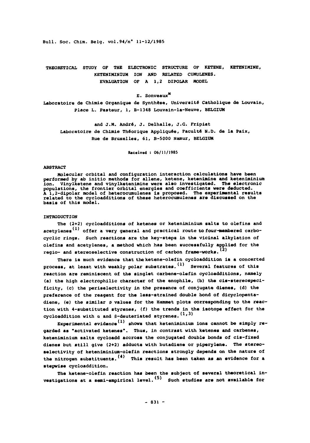 Theoretical Study of the Electronic Structure of Ketene, Ketenimine, Keteniminium Ion and Related Cumulenes. Evaluation of a 1,2 Dipolar Model by Unknown